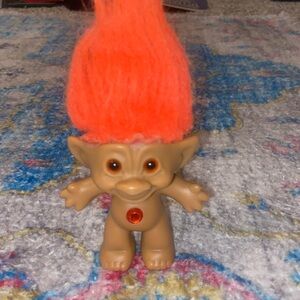Vintage 4" Ace Novelty Troll Doll Orange Hair Jewel Diamond Belly